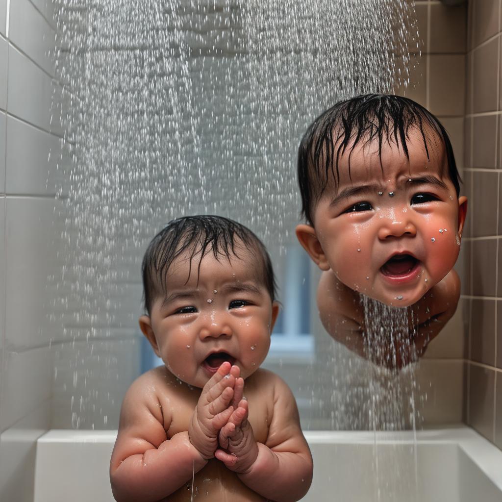  A crying baby in a shower