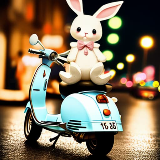  Cute bunny on vespa bike in the night