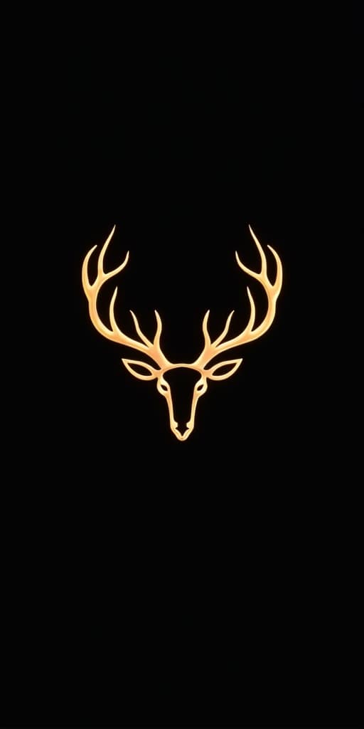  good quality, high quality, elegant deer logo with antlers formed by minimal lines, showcasing striking design in gold against dark background, perfect for branding and artistic projects