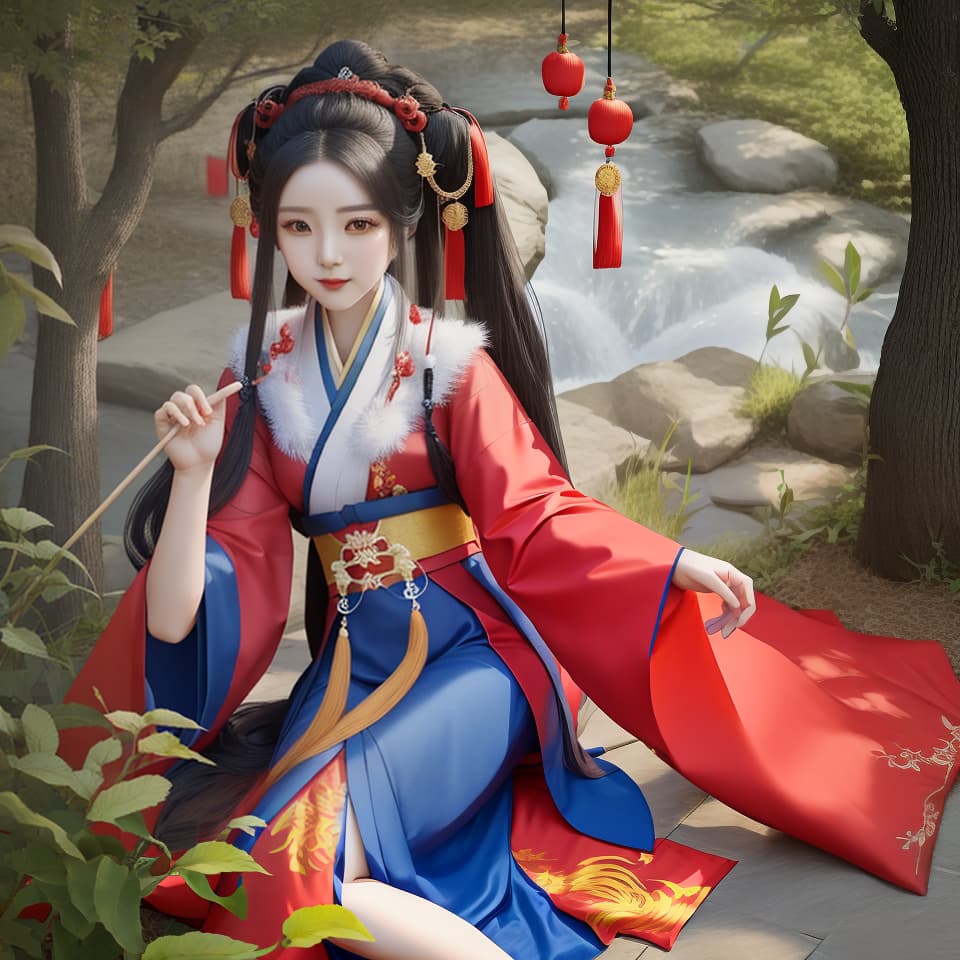  Chinese fairy style, girl, ancient people, occupation: nine tailed fox, monster, Hanfu