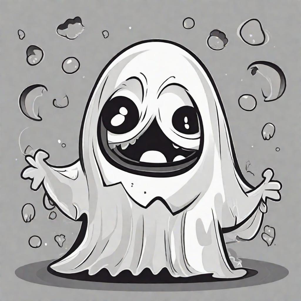  masterpiece, best quality, Funny cute ghost in black and white, cartoon style