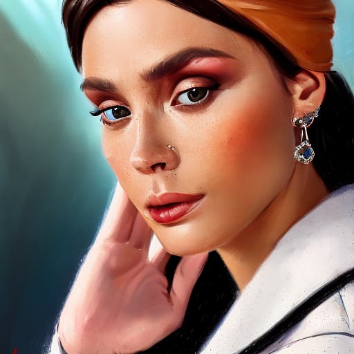 portrait+ style russian tycoon queer brunette female face