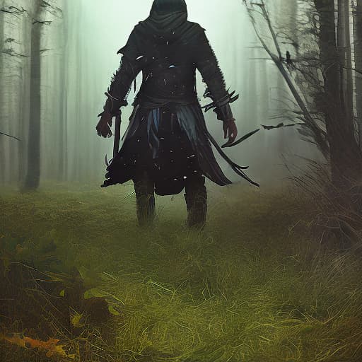 dublex style druid, dnd character, human, man, black hair, green and golden eyes,  20 years old, mysterious, feral, hooded, fantasy, hd, fey, Wild, nature