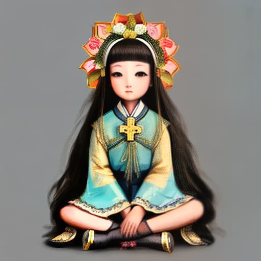  A lotus doll sitting cross-legged,