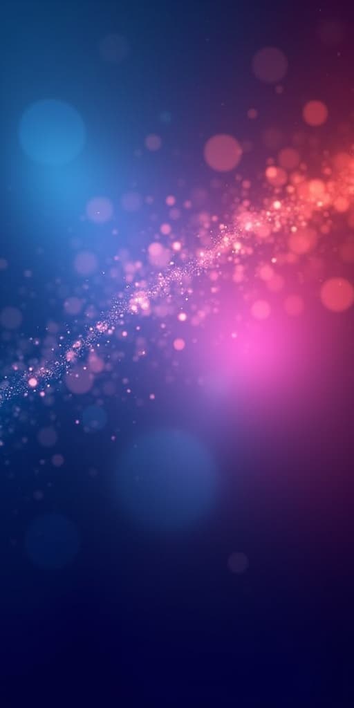  good quality, high quality, abstract background with glowing particles in blue, pink, and orange hues.