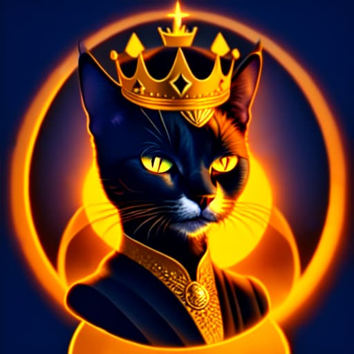 in OliDisco style A black
 cat with a gold head and a crown on it