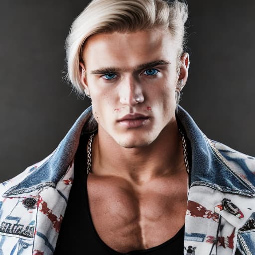 portrait+ style Russian queer IFBB blonde hunk dude face