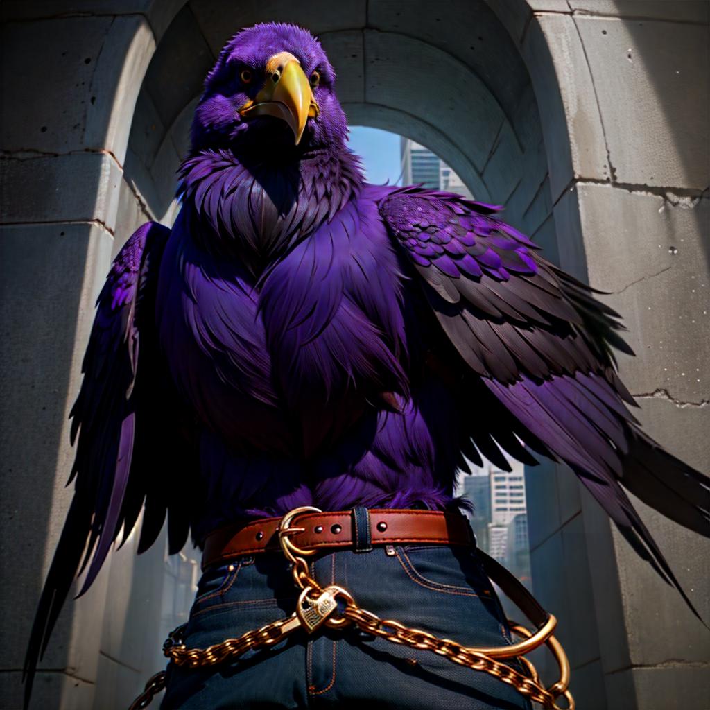  belt bucket black with a purple raven