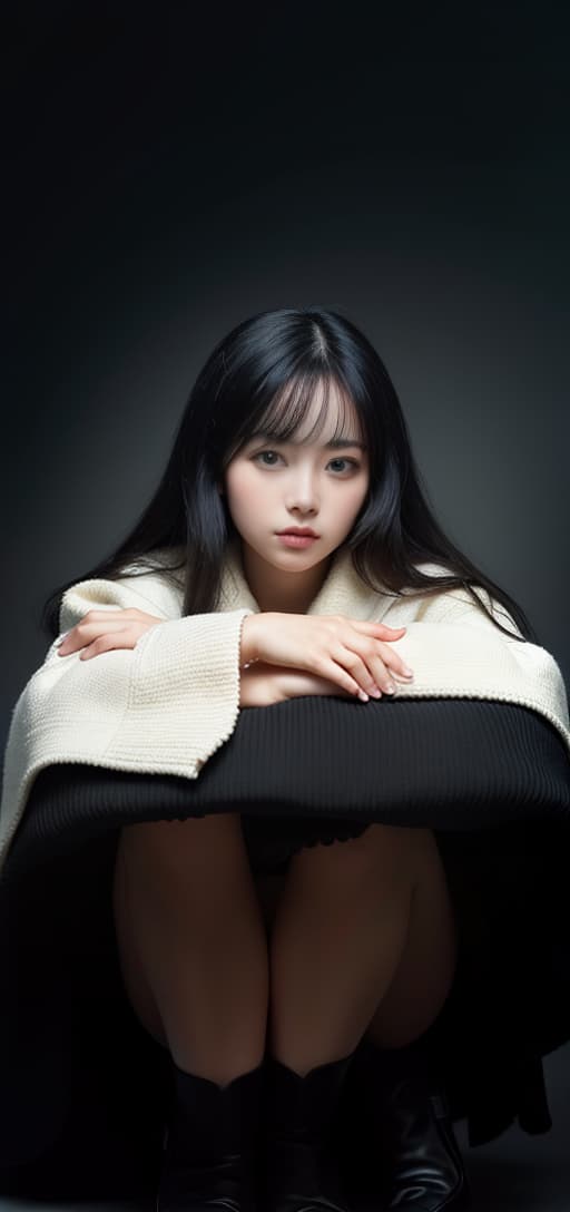  White boots, black hair, cloak, (Masterpiece, BestQuality:1.3), (ultra detailed:1.2), (hyperrealistic:1.3), (RAW photo:1.2),High detail RAW color photo, professional photograph, (Photorealistic:1.4), (realistic:1.4), ,professional lighting, (japanese), beautiful face, (realistic face)