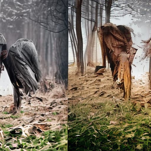 dublex style A homeless girl in the forest in the darkness and calm of the night. To look like a picture from a series hyperrealistic, full body, detailed clothing, highly detailed, cinematic lighting, stunningly beautiful, intricate, sharp focus, f/1. 8, 85mm, (centered image composition), (professionally color graded), ((bright soft diffused light)), volumetric fog, trending on instagram, trending on tumblr, HDR 4K, 8K