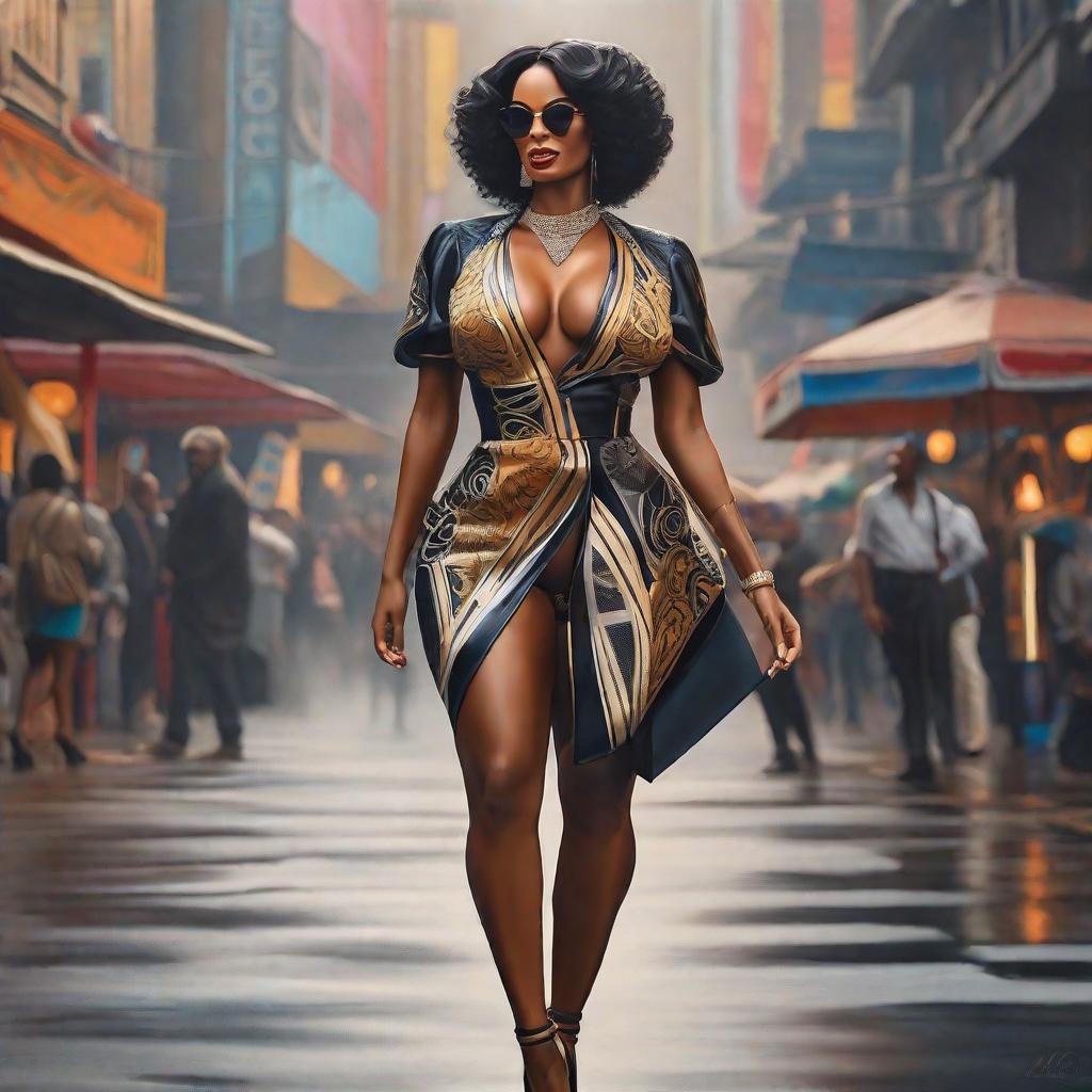  Pintura de uma mulher negra sorrindo no estilo cubista hyperrealistic, full body, detailed clothing, highly detailed, cinematic lighting, stunningly beautiful, intricate, sharp focus, f/1. 8, 85mm, (centered image composition), (professionally color graded), ((bright soft diffused light)), volumetric fog, trending on instagram, trending on tumblr, HDR 4K, 8K