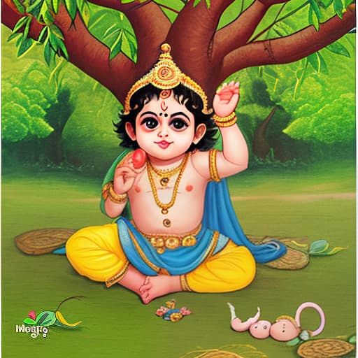  cute baby krishna setting down sites for the maango tree