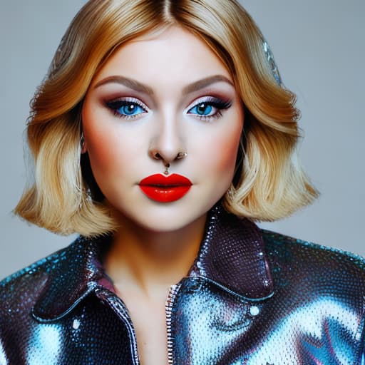 portrait+ style Russian queer pop singer blonde female face