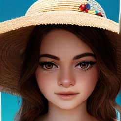  "A close up portrait of a young woman with a calm and composed expression. She is wearing a wide brimmed straw hat decorated with a small, colorful ribbon and beads. She has smooth, fair skin and long, brown hair that falls naturally. The background suggests an outdoor setting with soft, natural lighting, highlighting her facial features. The overall mood is relaxed and sophisticated."  hyperrealistic, full body, detailed clothing, highly detailed, cinematic lighting, stunningly beautiful, intricate, sharp focus, f/1. 8, 85mm, (centered image composition), (professionally color graded), ((bright soft diffused light)), volumetric fog, trending on instagram, trending on tumblr, HDR 4K, 8K