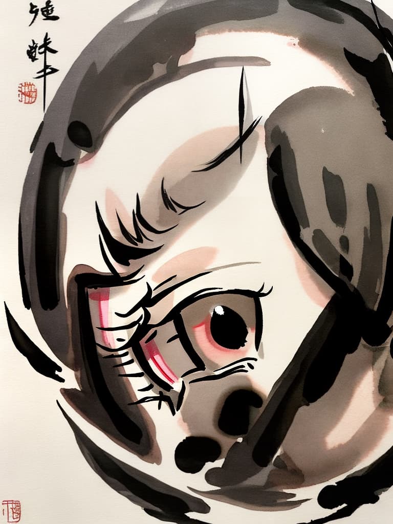  A logo design of a sad monster shadow hidden on the face of a crying reflection  , traditional Chinese ink drawing, shuimobysim