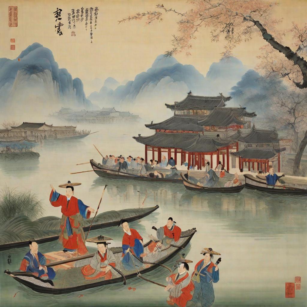  masterpiece, best quality, Jia Baoyu swimming in Huangpu River