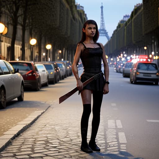  Girl with machete blood in the street of Paris