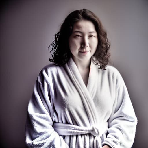  woman wearing a robe without anything else