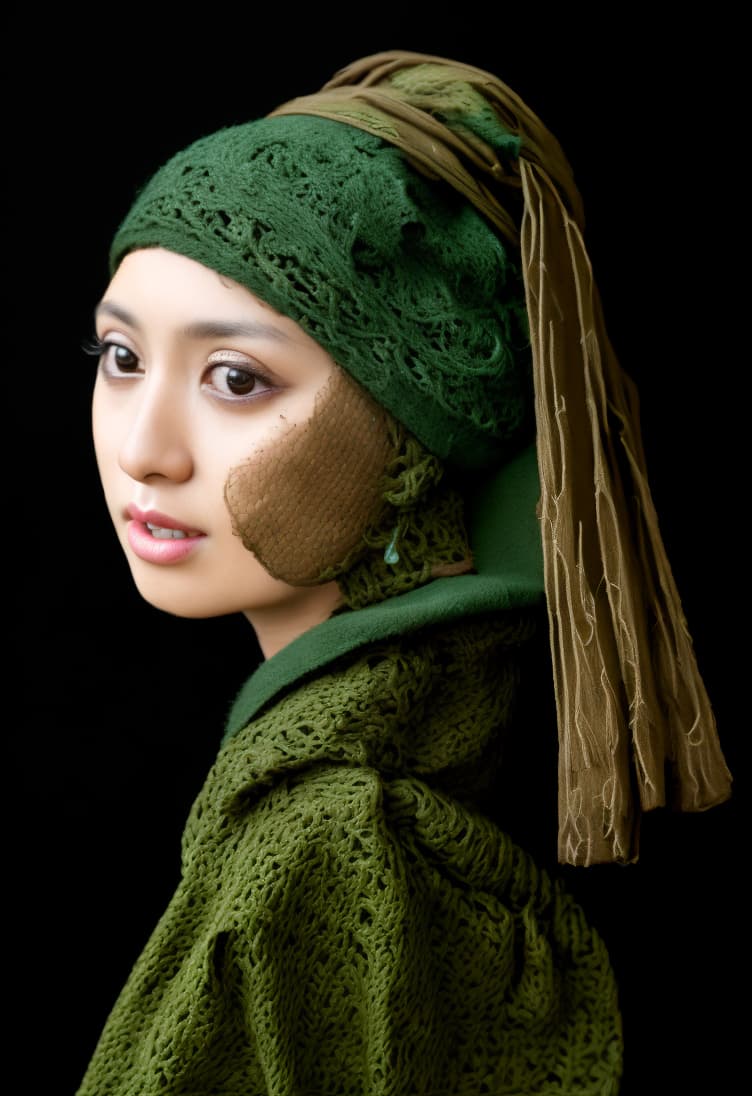  Green hat, brown clothes,(best quality:0.8), (best quality:0.8), ,Delicate face