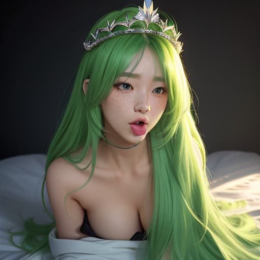  full body, , , , 1 , solo, long hair,green collar, light green hair, freckles, made with vines , wearing a crown, vivid color, blush, shiny oiled skin, fat , pov, tongue on , ming on face, in mouth, full body, , ly penetrated, , hyperrealistic, high quality, highly detailed, cinematic lighting, intricate, sharp focus, f/1. 8, 85mm, (centered image composition), (professionally color graded), ((bright soft diffused light)), volumetric fog, trending on instagram, HDR 4K, 8K