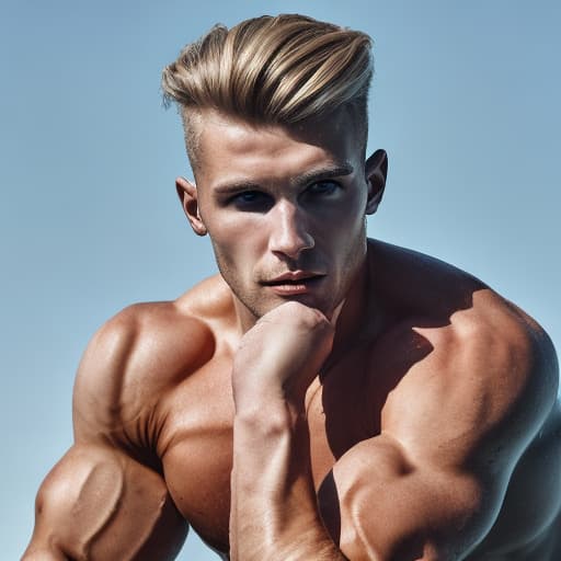 portrait+ style Russian queer fitness model blonde hunk dude face