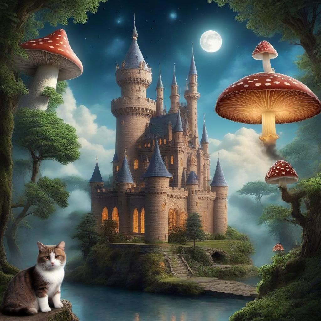  ❄ Gothic, surrealism, fractal of smoke, castle, moon, mushrooms, book, wood, wise animals, clouds, space, night, cats, jewelry, umbrella, vials, owl, realistically, fabulously beautifully