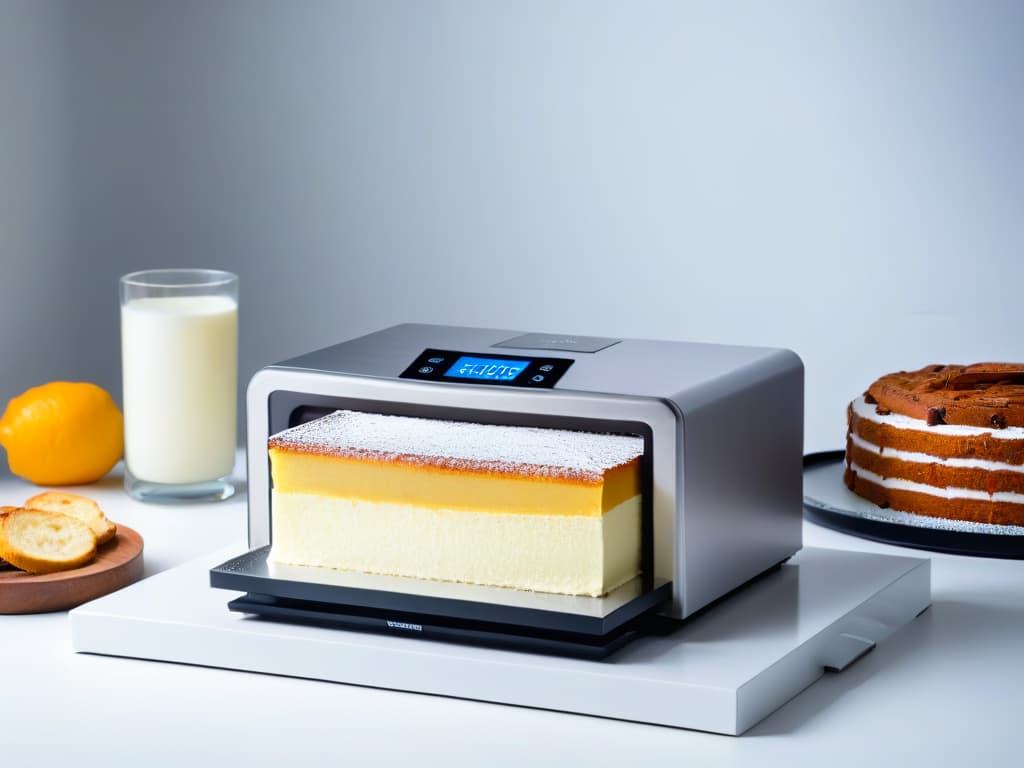  An ultradetailed image of a sleek, minimalist kitchen counter showcasing an array of hightech digital baking tools such as a precision scale, a sleek touch screen recipe tablet, and a futuristic digital oven displaying a perfectly baked cake. The image exudes a sense of modernity and efficiency, with the tools reflecting a seamless integration of technology into the art of baking. hyperrealistic, full body, detailed clothing, highly detailed, cinematic lighting, stunningly beautiful, intricate, sharp focus, f/1. 8, 85mm, (centered image composition), (professionally color graded), ((bright soft diffused light)), volumetric fog, trending on instagram, trending on tumblr, HDR 4K, 8K