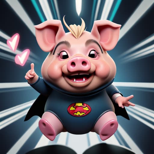  Pig is a superhero character beaming with its face, it looks very, very funny, laughing and boasting