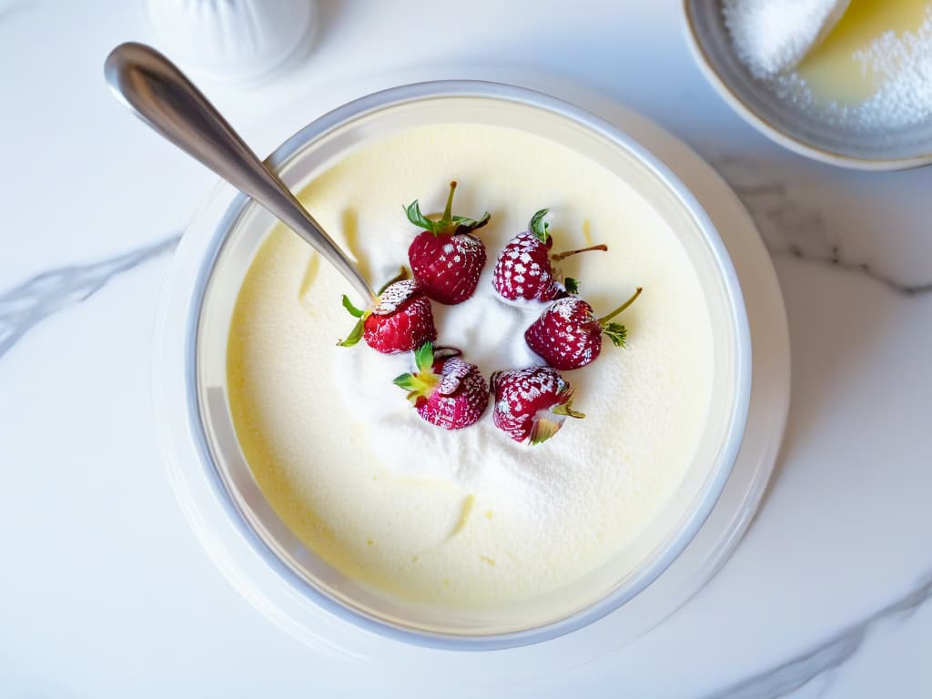  A minimalist and elegant image of a hand whisking almond flour and coconut oil in a sleek glass bowl, surrounded by fresh raspberries and a sprinkle of powdered erythritol, all set against a clean, marble countertop. The lighting is soft, highlighting the textures of the ingredients and emphasizing the precision and artistry of keto baking techniques. hyperrealistic, full body, detailed clothing, highly detailed, cinematic lighting, stunningly beautiful, intricate, sharp focus, f/1. 8, 85mm, (centered image composition), (professionally color graded), ((bright soft diffused light)), volumetric fog, trending on instagram, trending on tumblr, HDR 4K, 8K