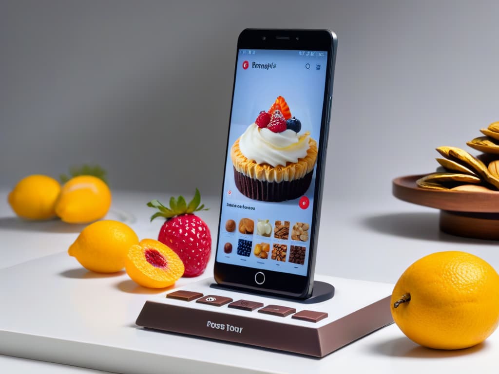  An ultradetailed, 8k image of a sleek, modern smartphone displaying a beautifully designed app interface specifically tailored for selecting highquality baking ingredients. The screen showcases vibrant images of fresh fruits, nuts, and premium chocolates, with intuitive icons for easy navigation. The background is a soft, blurred kitchen setting, emphasizing the focus on the app and the art of ingredient selection. The overall aesthetic is clean, sophisticated, and inviting, perfect for a professional and inspirational article on utilizing apps for pastry ingredient planning. hyperrealistic, full body, detailed clothing, highly detailed, cinematic lighting, stunningly beautiful, intricate, sharp focus, f/1. 8, 85mm, (centered image composition), (professionally color graded), ((bright soft diffused light)), volumetric fog, trending on instagram, trending on tumblr, HDR 4K, 8K