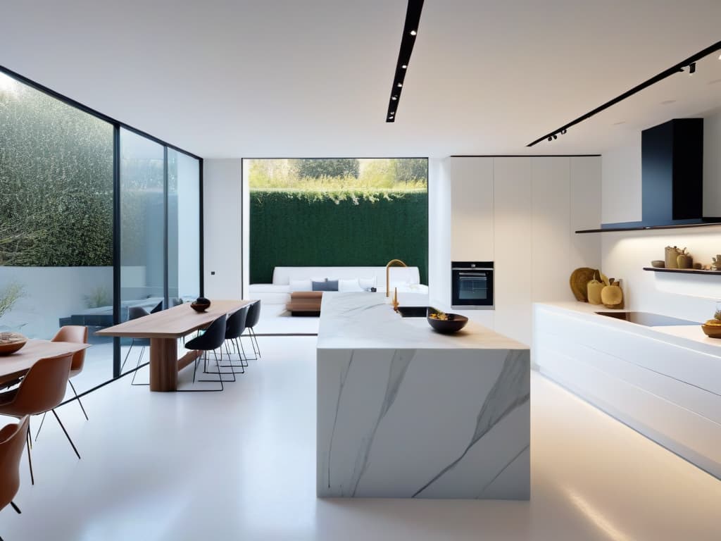  An ultradetailed, 8k resolution image of a sleek, modern kitchen with a minimalist design aesthetic. The kitchen features clean lines, white marble countertops, stainless steel appliances, and subtle pops of color from carefully curated kitchen tools and utensils. Light streams in from large windows, casting a soft glow over the pristine workspace. The overall vibe is one of elegance, sophistication, and creativity, perfectly encapsulating the fusion of design and pastry artistry described in the article. hyperrealistic, full body, detailed clothing, highly detailed, cinematic lighting, stunningly beautiful, intricate, sharp focus, f/1. 8, 85mm, (centered image composition), (professionally color graded), ((bright soft diffused light)), volumetric fog, trending on instagram, trending on tumblr, HDR 4K, 8K