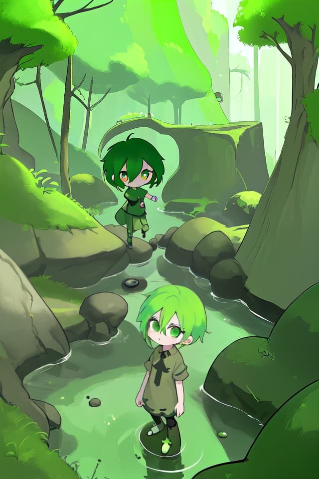  Green hair character that falls into a pitfall