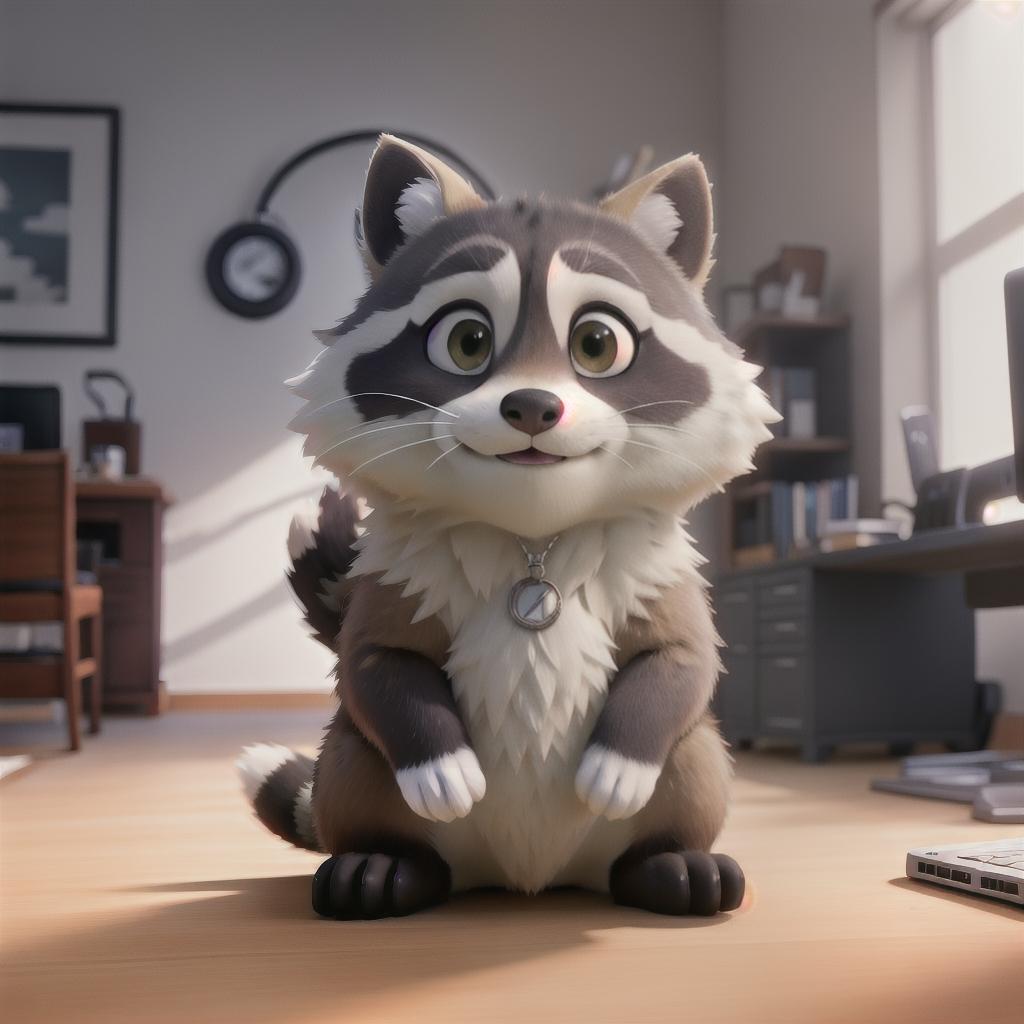  raccoon sitting in gaming chair front a computer on desktop, ((semi anthropomorphic)),(full body), tail, belly, sitting, fat, (chubby), (((white background))), solo, desktop, gaming chair, side view,  [[[clothes]]] hyperrealistic, full body, detailed clothing, highly detailed, cinematic lighting, stunningly beautiful, intricate, sharp focus, f/1. 8, 85mm, (centered image composition), (professionally color graded), ((bright soft diffused light)), volumetric fog, trending on instagram, trending on tumblr, HDR 4K, 8K