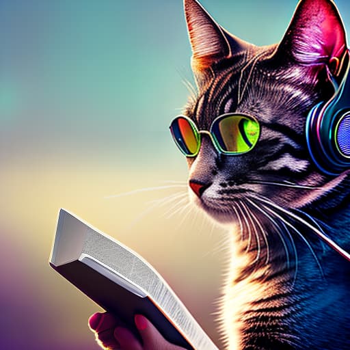 nvinkpunk Realistic image of a cat wearing headphones and reading glasses while riding a bus. hyperrealistic, full body, detailed clothing, highly detailed, cinematic lighting, stunningly beautiful, intricate, sharp focus, f/1. 8, 85mm, (centered image composition), (professionally color graded), ((bright soft diffused light)), volumetric fog, trending on instagram, trending on tumblr, HDR 4K, 8K