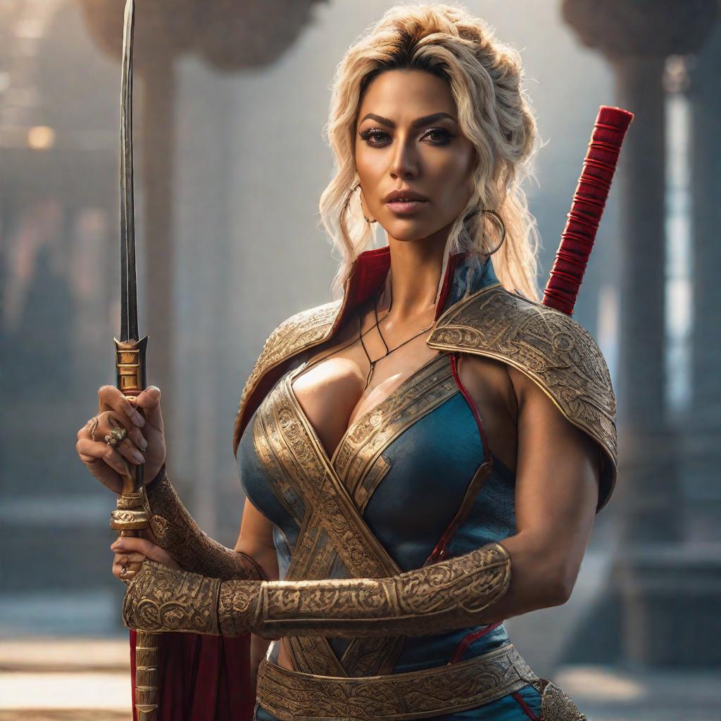  Shakira ninja hyperrealistic, full body, detailed clothing, highly detailed, cinematic lighting, stunningly beautiful, intricate, sharp focus, f/1. 8, 85mm, (centered image composition), (professionally color graded), ((bright soft diffused light)), volumetric fog, trending on instagram, trending on tumblr, HDR 4K, 8K