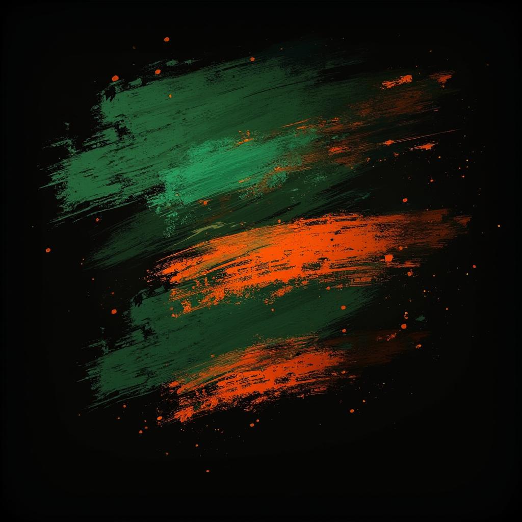  good quality, high quality, abstract grunge brushed strokes, green and orange over black