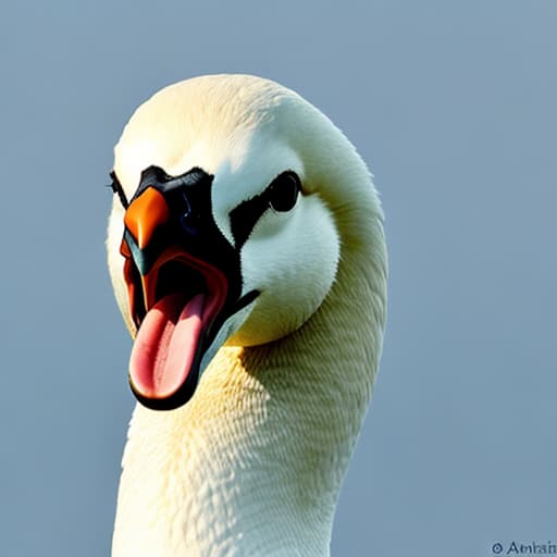  Adult Swan head with open beak and tongue