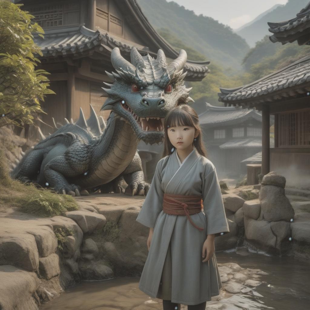  In South Korea, in a village by a well below a dragon's mouth, a girl was born miraculously. [ In South Korea, there lies a village next to a well beneath a dragon's mouth. Miraculously, a girl was born there. hyperrealistic, full body, detailed clothing, highly detailed, cinematic lighting, stunningly beautiful, intricate, sharp focus, f/1. 8, 85mm, (centered image composition), (professionally color graded), ((bright soft diffused light)), volumetric fog, trending on instagram, trending on tumblr, HDR 4K, 8K