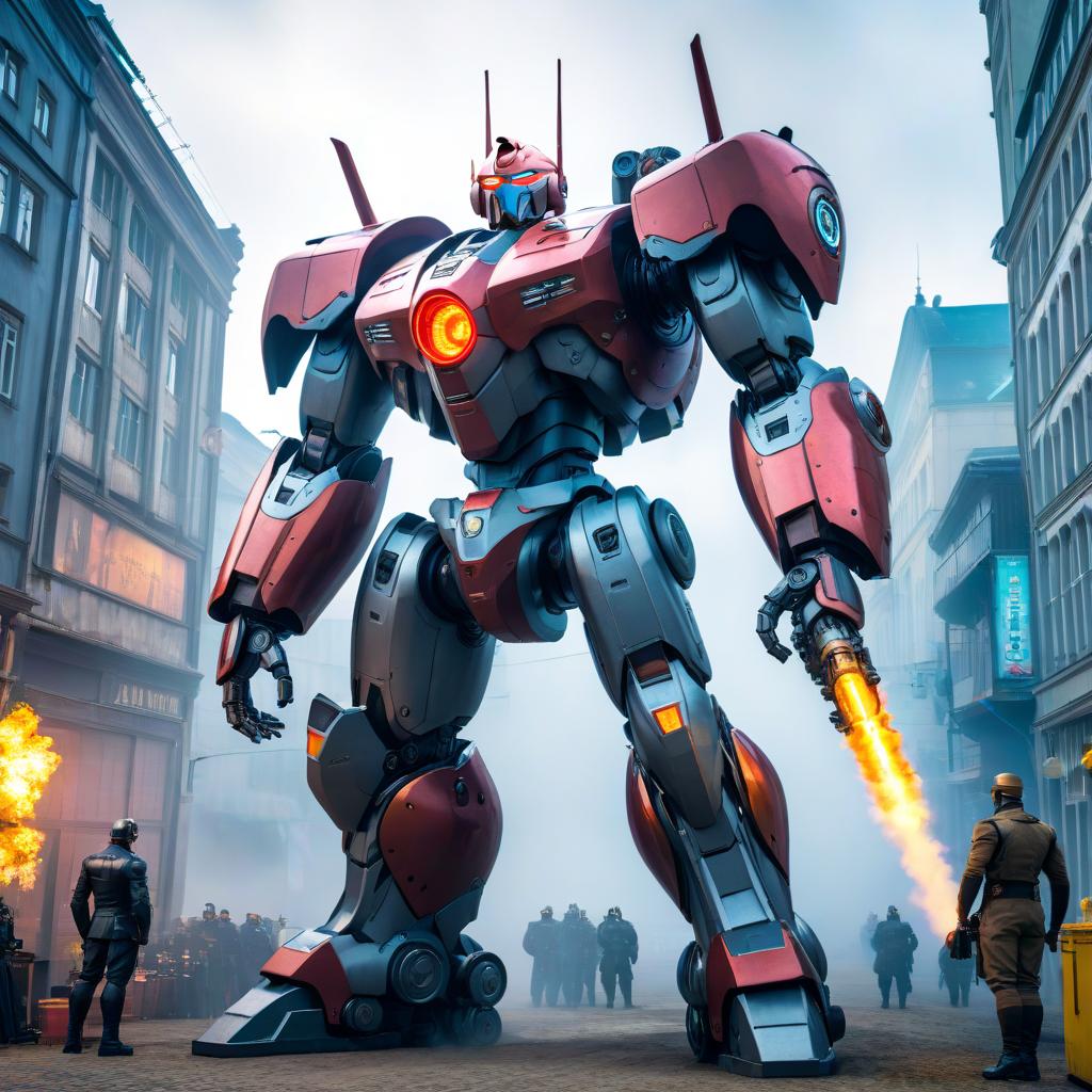  anime artwork A huge battle robot of the Russian Mechanics is guarding its country. . anime style, key visual, vibrant, studio anime, highly detailed hyperrealistic, full body, detailed clothing, highly detailed, cinematic lighting, stunningly beautiful, intricate, sharp focus, f/1. 8, 85mm, (centered image composition), (professionally color graded), ((bright soft diffused light)), volumetric fog, trending on instagram, trending on tumblr, HDR 4K, 8K