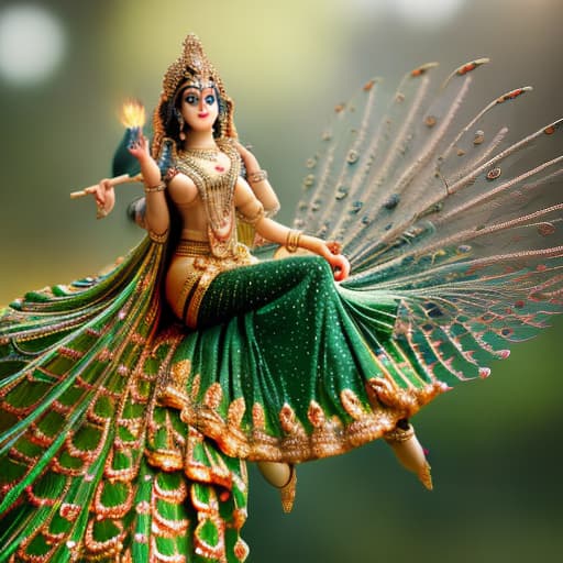 redshift style Radhe Krishna Peacock togethar pic hyperrealistic, full body, detailed clothing, highly detailed, cinematic lighting, stunningly beautiful, intricate, sharp focus, f/1. 8, 85mm, (centered image composition), (professionally color graded), ((bright soft diffused light)), volumetric fog, trending on instagram, trending on tumblr, HDR 4K, 8K