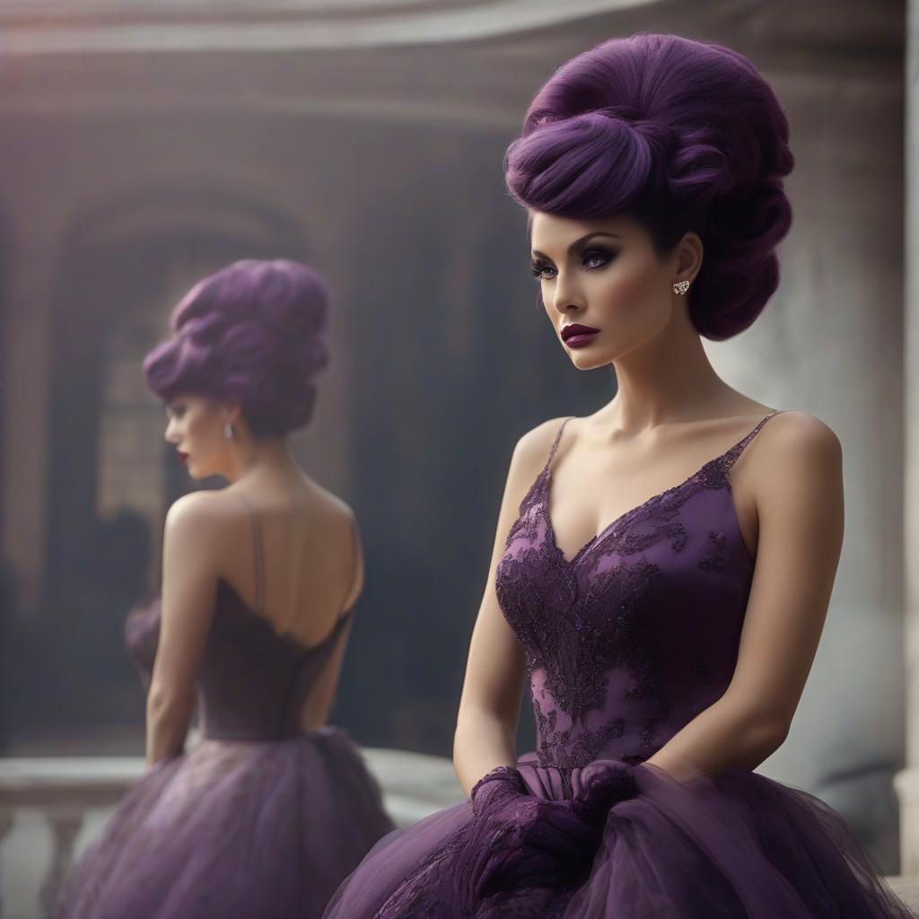  Vintage sad beauty in a black purple dress from the 1960s. hyperrealistic, full body, detailed clothing, highly detailed, cinematic lighting, stunningly beautiful, intricate, sharp focus, f/1. 8, 85mm, (centered image composition), (professionally color graded), ((bright soft diffused light)), volumetric fog, trending on instagram, trending on tumblr, HDR 4K, 8K