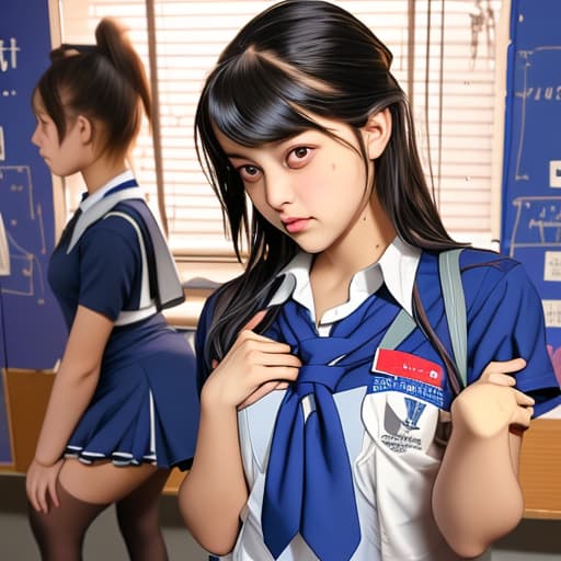  A school girl with torn uniform