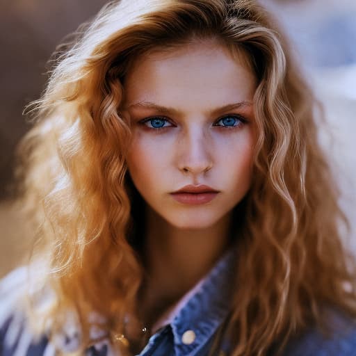 portrait+ style Russian queer supermodel blonde female face