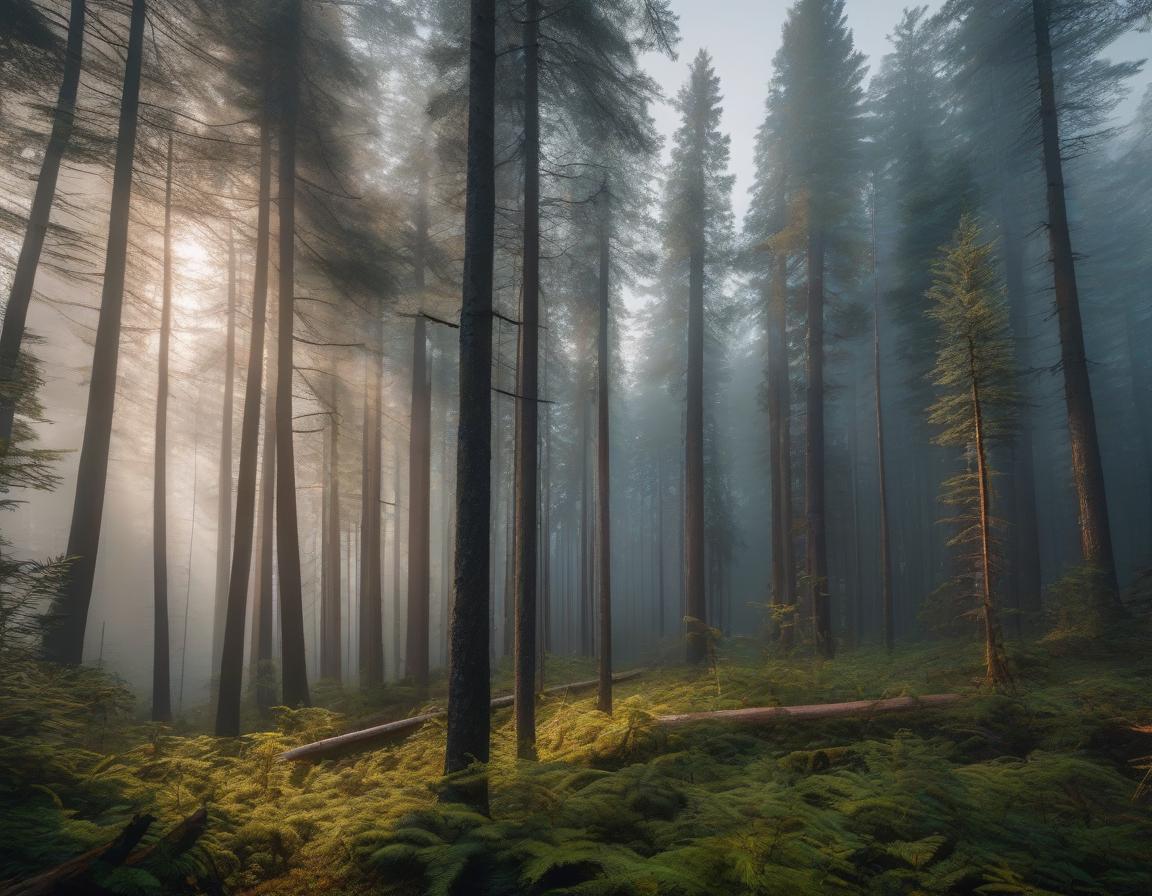  a photograph of a taiga forest in the fog hyperrealism hyperrealistic, full body, detailed clothing, highly detailed, cinematic lighting, stunningly beautiful, intricate, sharp focus, f/1. 8, 85mm, (centered image composition), (professionally color graded), ((bright soft diffused light)), volumetric fog, trending on instagram, trending on tumblr, HDR 4K, 8K