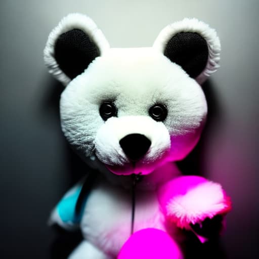 nvinkpunk A white and pink fluffy teddy bear hyperrealistic, full body, detailed clothing, highly detailed, cinematic lighting, stunningly beautiful, intricate, sharp focus, f/1. 8, 85mm, (centered image composition), (professionally color graded), ((bright soft diffused light)), volumetric fog, trending on instagram, trending on tumblr, HDR 4K, 8K