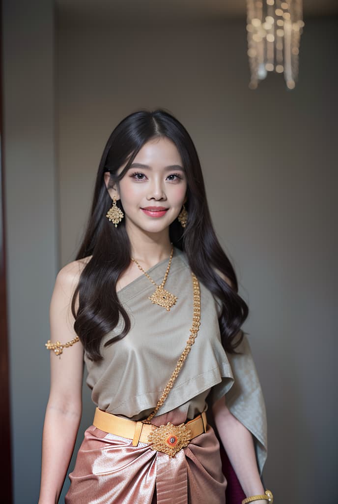  girl,smile,long hair, sabai,jewelry,thailand tradition dress ADVERTISING PHOTO,high quality, good proportion, masterpiece , The image is captured with an 8k camera