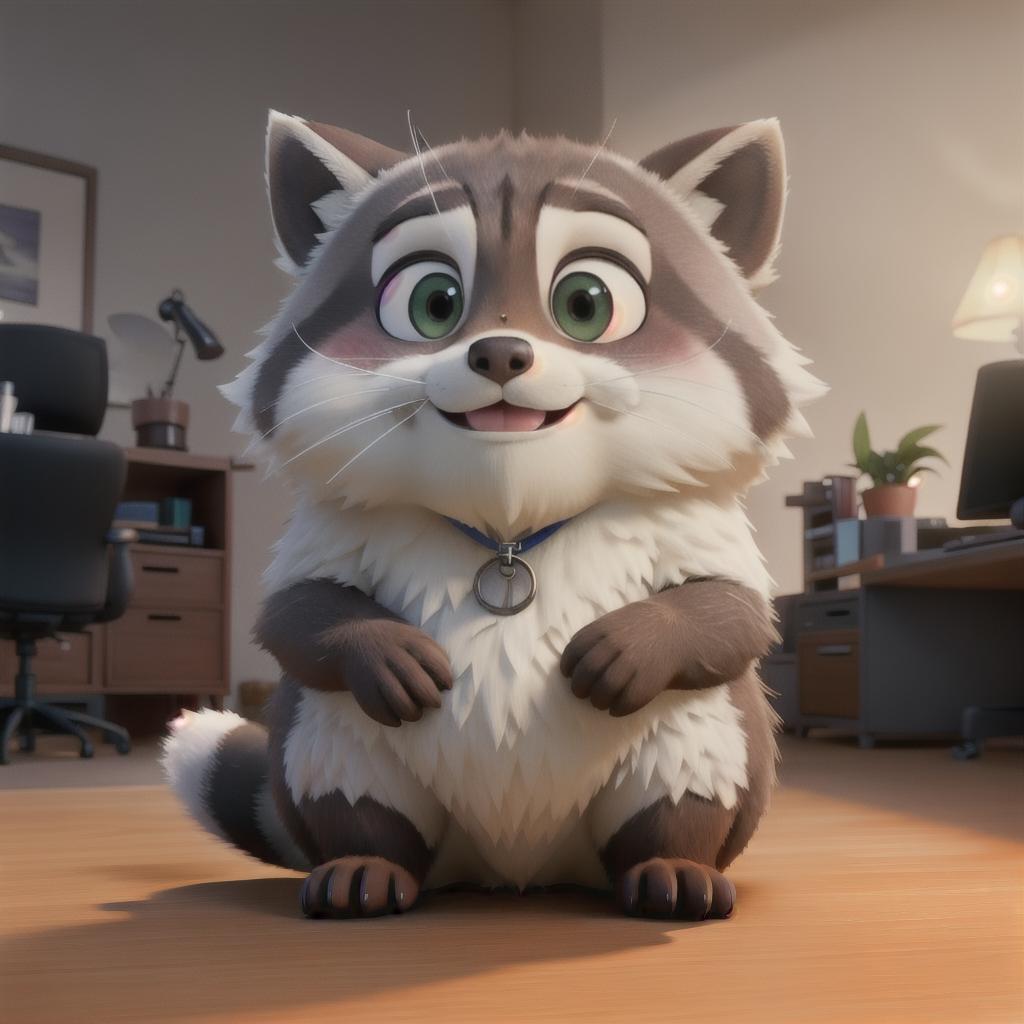  raccoon sitting in gaming chair front a computer on desktop, ((semi anthropomorphic)),(full body), tail, belly, sitting, fat, (chubby), (((white background))), solo, desktop, gaming chair, side view,  [[[clothes]]] hyperrealistic, full body, detailed clothing, highly detailed, cinematic lighting, stunningly beautiful, intricate, sharp focus, f/1. 8, 85mm, (centered image composition), (professionally color graded), ((bright soft diffused light)), volumetric fog, trending on instagram, trending on tumblr, HDR 4K, 8K