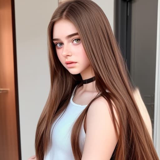  Realistic young adult female TikTok influencer with long brown hair beautiful face