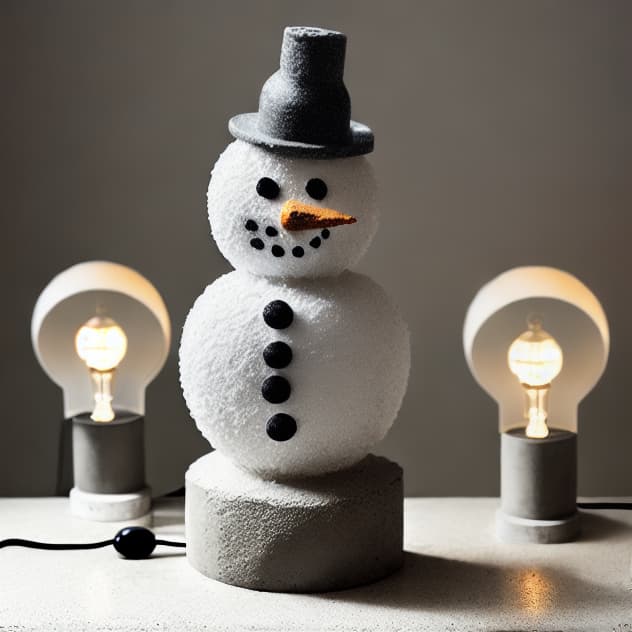 modelshoot style table lamp in the shape of a snowman made of gray uneven rough concrete