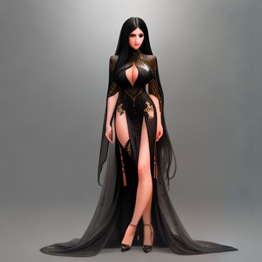  a woman with long black hair hyperrealistic, full body, detailed clothing, highly detailed, cinematic lighting, stunningly beautiful, intricate, sharp focus, f/1. 8, 85mm, (centered image composition), (professionally color graded), ((bright soft diffused light)), volumetric fog, trending on instagram, trending on tumblr, HDR 4K, 8K